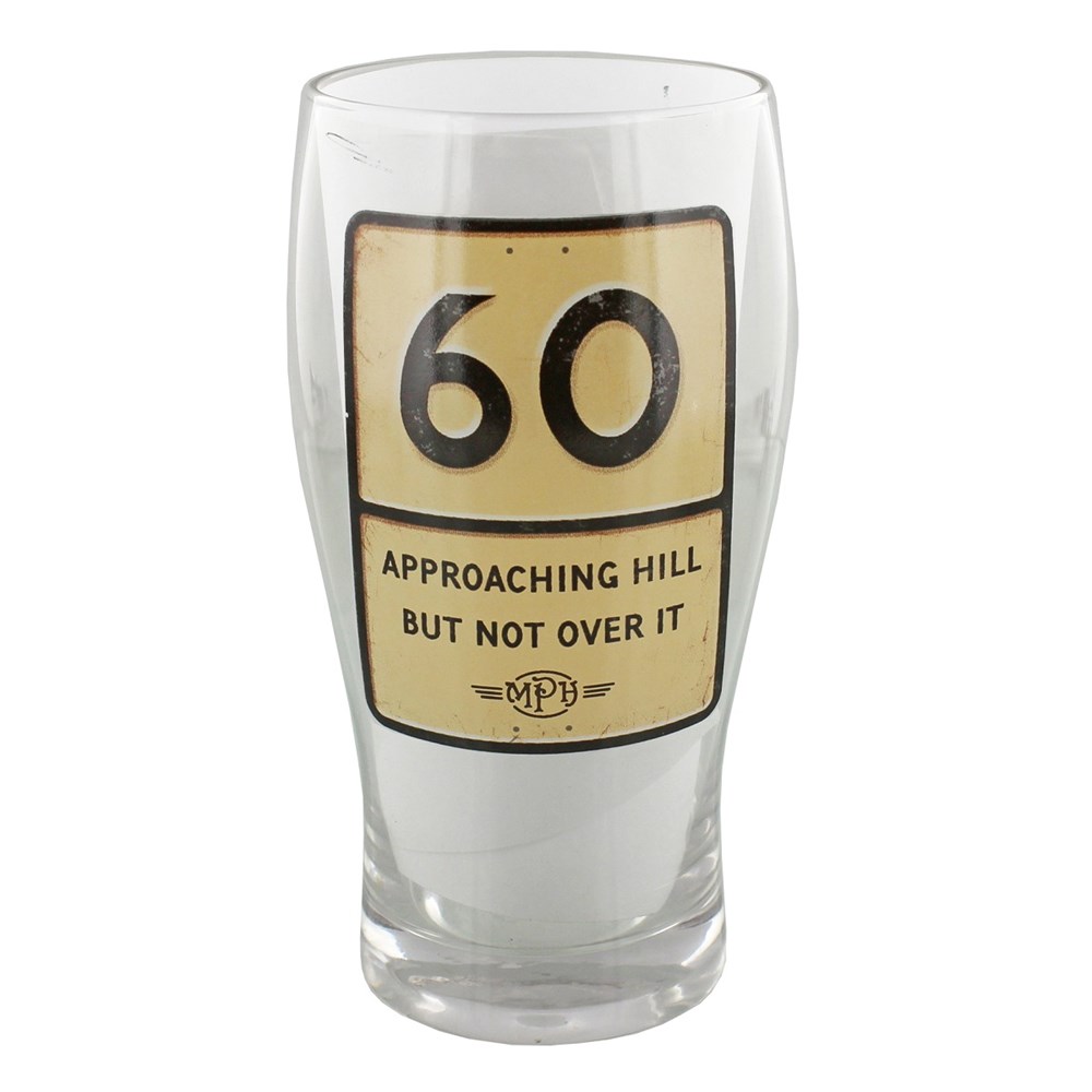 MPH Age 60 Male Downhill Road Sign Pint Glass In Gift Box RRP 6.99 CLEARANCE XL 1.99 or 2 for 3
